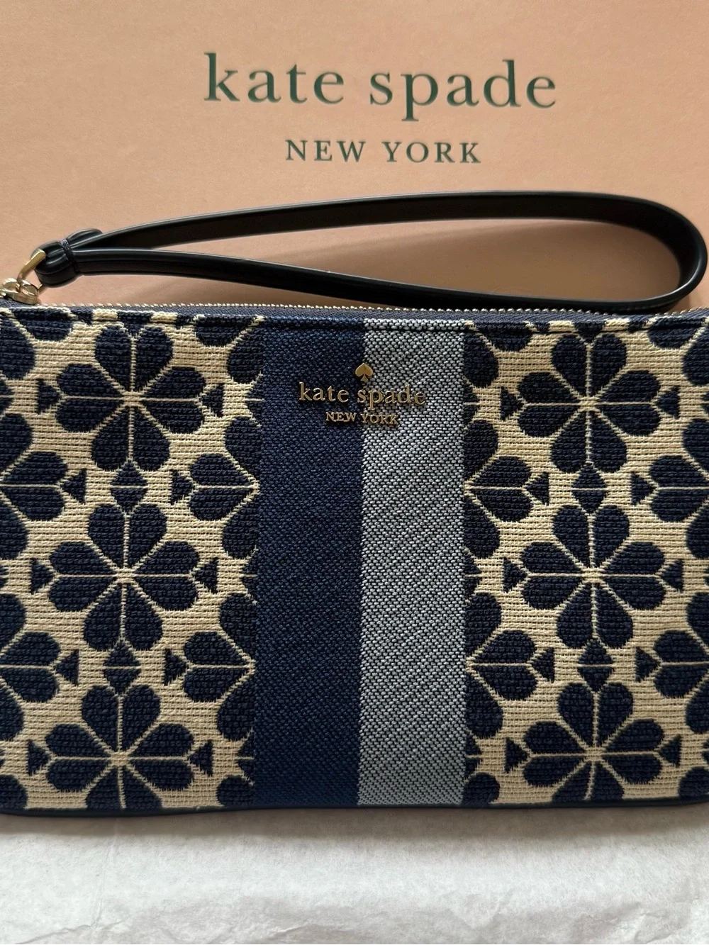 kate spade Navy and Cream Floral Stripe Wristlet